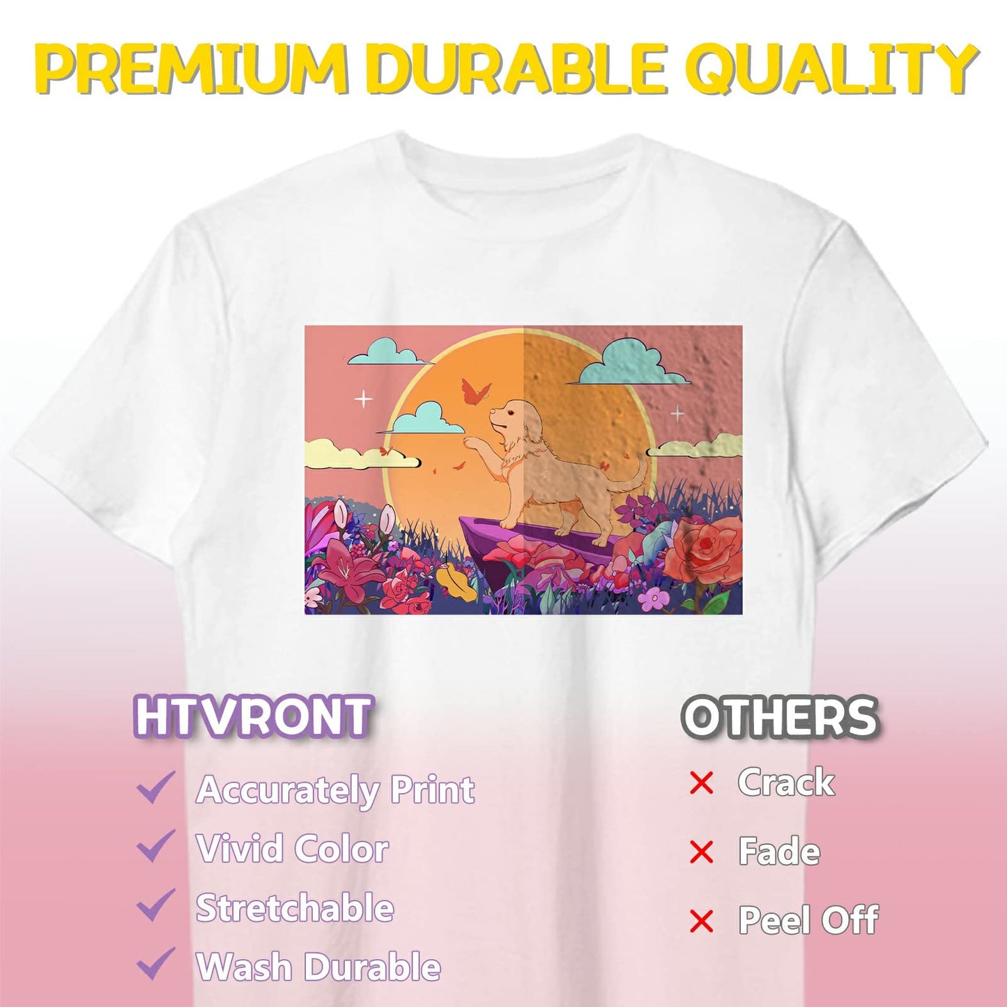 HTVRONT Heat Transfer Paper for Light T Shirts -100 Sheets 8.5x11" Iron on Transfer Paper for Inkjet Printer, Stretchable & Durable Printable Heat Transfer Vinyl, Easy to Use