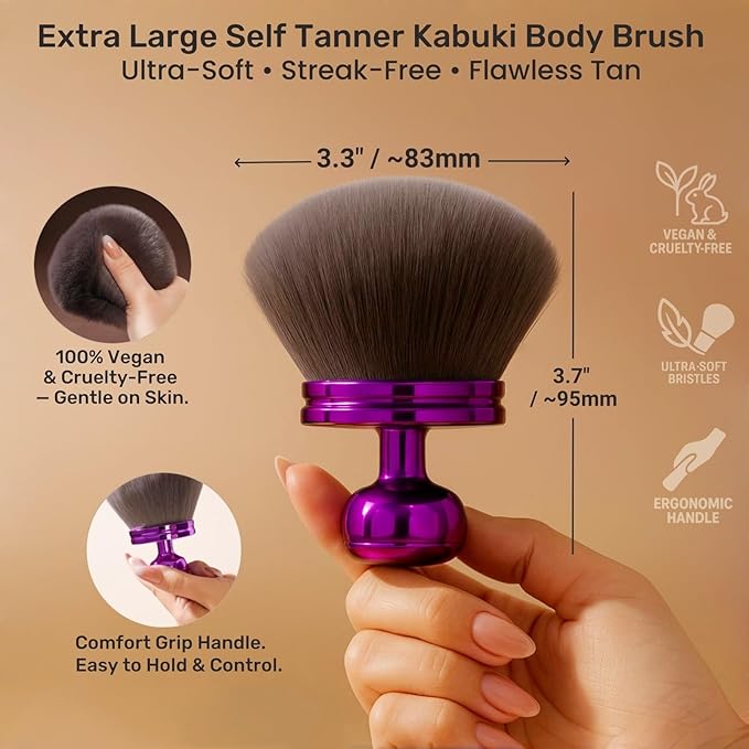 Blend & Blur Extra Large Kabuki Body Makeup Brush for Self Tanner, Bronzer & Legs Makeup, 3.5" Wide Round Head Streak-Free Tan Application for Full Body Self Tanning, Body Contouring & Sunless Tan