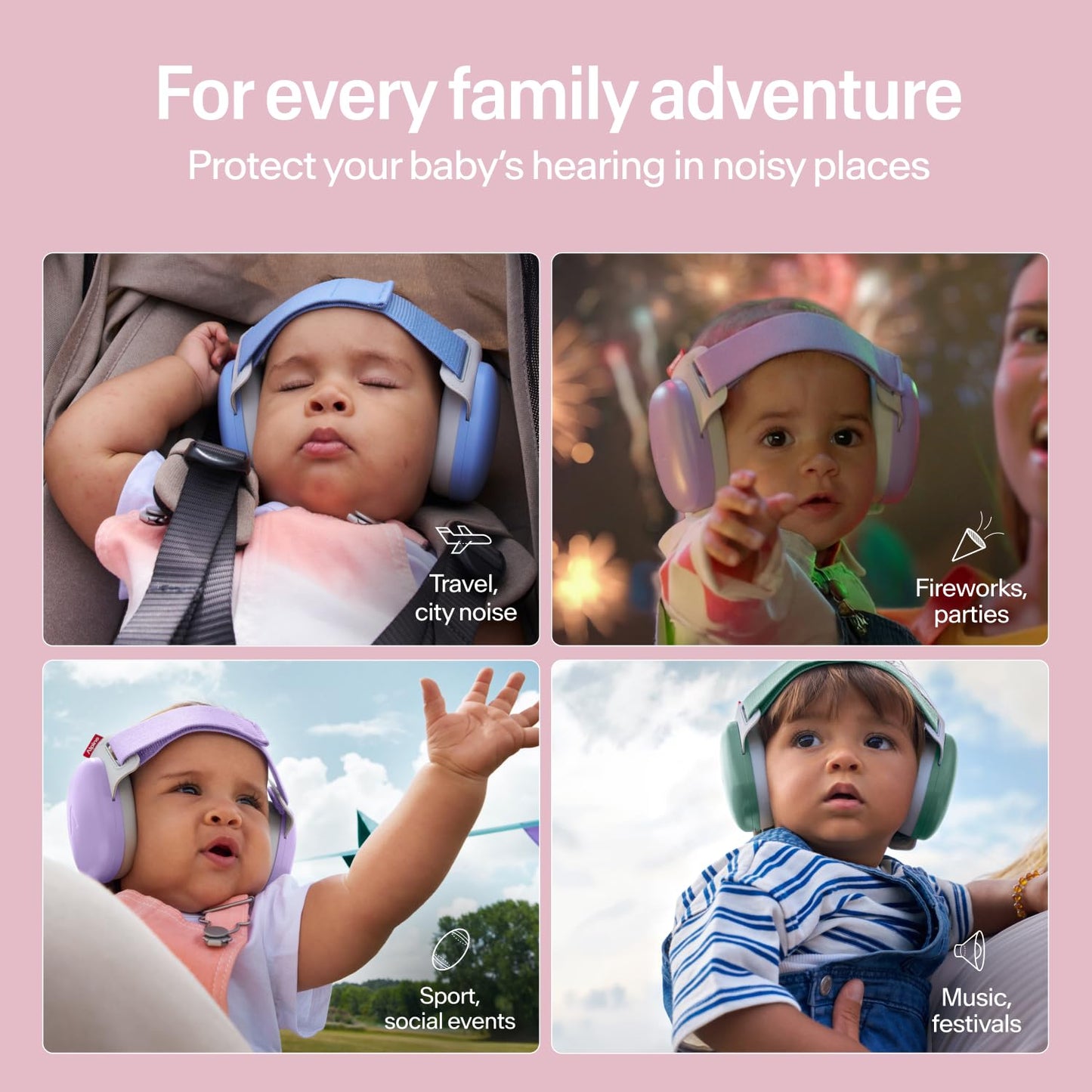 Alpine Muffy Baby Comfort - Protects Hearing for Babies and Toddlers - CE & ANSI Certified - Headband for Safe fit & Comfort - Adjustable for Ages 3-48 Months - 24dB Sound Reduction, Pink