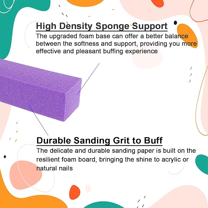 10 Pcs Nail Buffer Block for Acrylic and Natural Nails, 4 Sided Sanding Buffers for Gel Nails Fingernail Shine Buffing Filer Set, Professional Manicure Polisher Buffer Bulk Medium Grit (Purple)