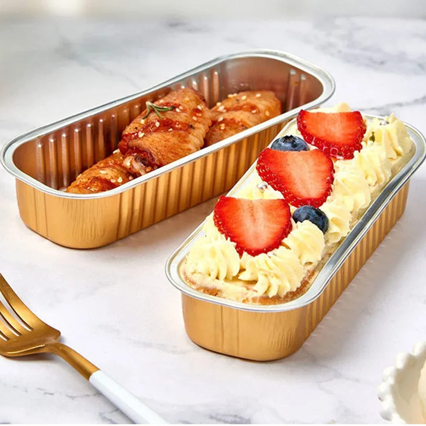 Fodofodo 50PCS Rectangle Mini Loaf Pans with Lids,Mini Cake Pans with Lids,Disposable Ramekins Baking Cups Muffin Tins Cupcake Cups for Wedding Birthday Party,6.8oz（Red）