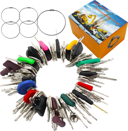 100 Non-Repeating Full Range Master Equipment Key Set, Original Heavy Construction Excavator Dumper Dozer Ignition Key for CAT Kubota John Deere JCB Yanmar Takeuchi Komatsu Volvo Toyota and More