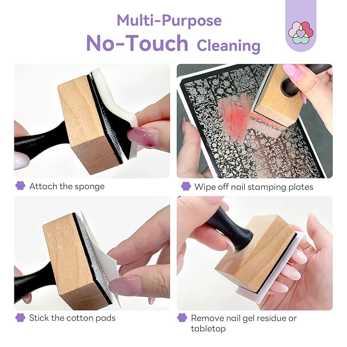 SAVILAND Nail Cleaning Tool: No-Touch Nail Cleaner Tools Wood Stamp Set Nails Stamping Plate Cleaning Tool 100PCS Lint Free Nails Wipes Reusable Sponge for Gel Polish Removal Salon Home DIY