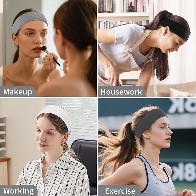 Panleding 12 Pack Sports Headbands for Women, Non-Slip Elastic Soft Hair Bands, Fashion Hair Warp for Workout, Yoga, Running, Fitness (4 Neutral colors)