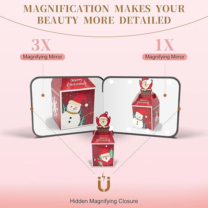Compact Mirror, 1X/3X Magnification LED Pocket Mirror with Nternal BIattery, Mini Mirror for Purse, Pocket,Travel and Present (Black)