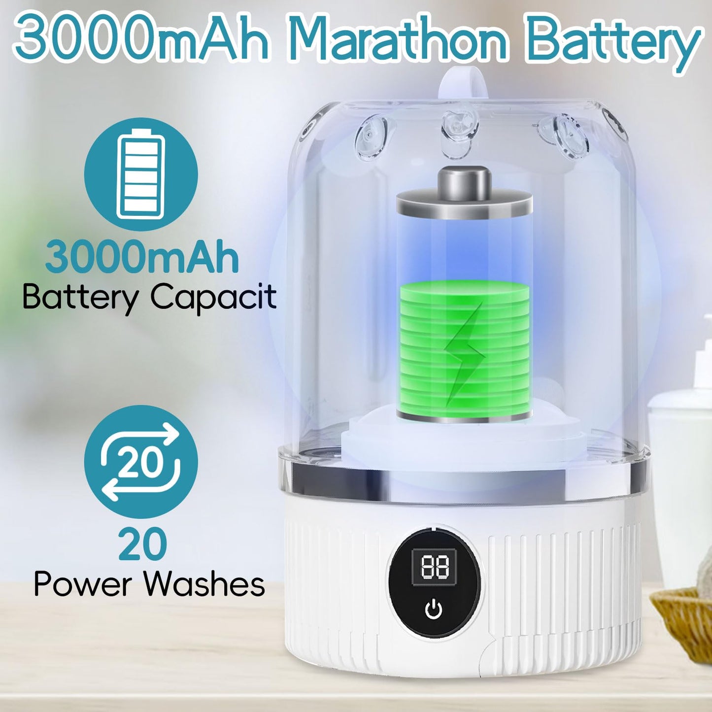 Portable Ultrasonic Mini Washing Machine 2026 New Rechargeable Travel Laundry Solution for Underwear, Compact Design for Apartments, Dorms, RVs, and Camping (White)