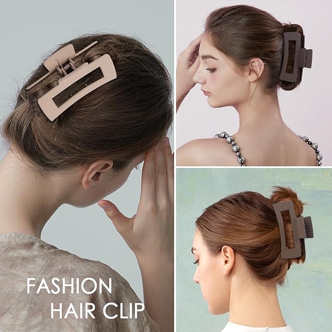8 Pcs Large Hair Claw Clips 4.1 Inch Non-slip Big Square Matte Hair Claws for Women, Strong Hold Banana Clip for Thick Thin Hair(White/Brown)