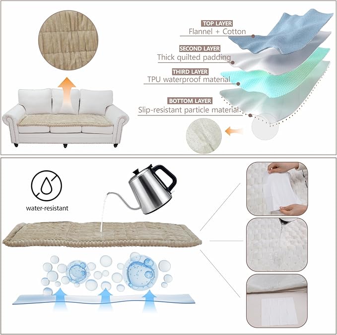 Waterproof Couch Cover for Dogs Washable,Non Slip Fuzzy Durable Couch Covers for 3 Cushion Sofa Pet Friendly Sofa Cover Dog Thick Soft Slipcovers Protector Couches Mat Bed (Brown, 27.6" x 82.7")