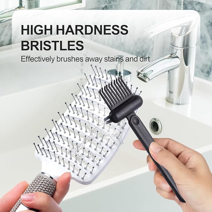 Boar Bristles Hair Brush for Women and Men, Detangling Hair Brush for Smoothing Massage Add Shine, Nylon&Boar Bristles Detangler brush for Hair Healthy (Cleaner-Black)