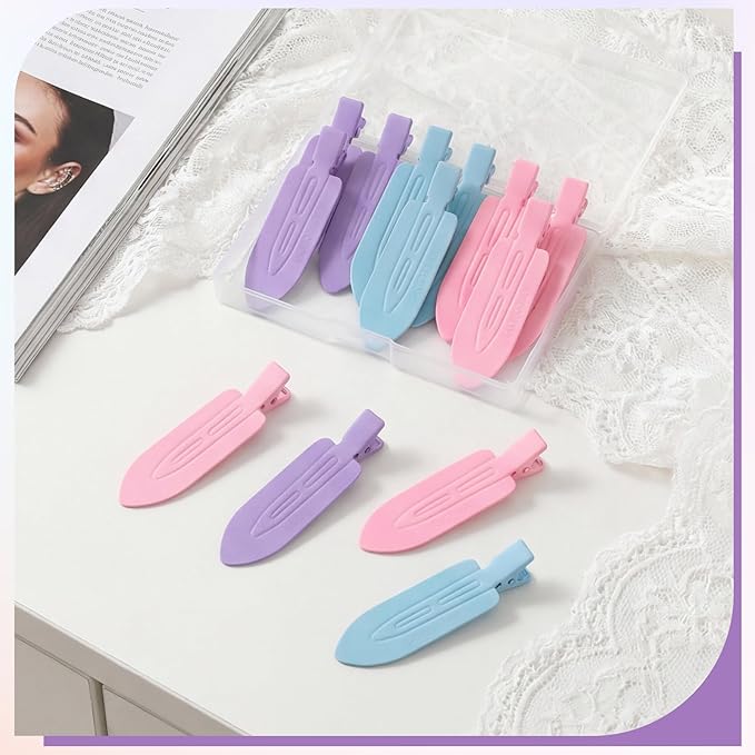Obeoby 12-Pack No Crease Hair Clips, No Bend Hair Clip for Styling & Makeup, 2.76 Inch Metal Barrettes for Women Girls - Secure Bangs, Manage Stray Hair, Salon & Everyday Use (blue, pink, purple)