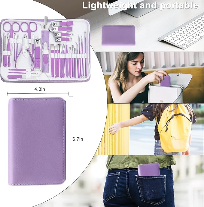 Manicure Set Women Personal Nail Care Kit, 30 in 1 Professional Manicure Kit for Women Pedicure Kit, Nail Clipper Set and Beauty Tool Portable Set, with Luxurious Travel Case (Purple)