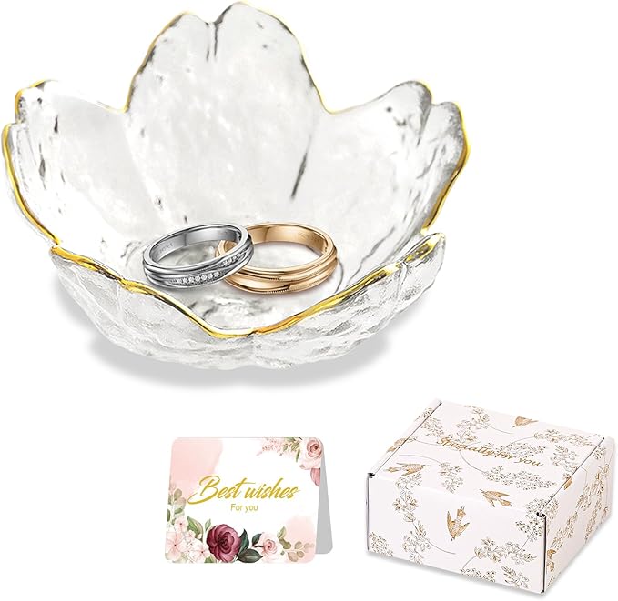 Birthday Gifts for Women Jewelry Dish Glass Ring Dish Holder Jewelry Tray Cute Vanity Organizer Room Decor Jewellery Tray Crystals Trinket Dish Nightstand Bedroom Decor Christmas Friendship Gifts