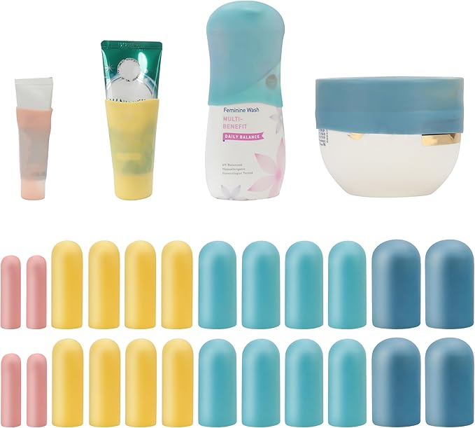 Silicone Bottle Covers Travel Essentials for Women Men, Beach Vacation Essentials, Travel Size Toiletries Accessories, Cruise Ship Essentials 2026, Must Haves, Leak Proofing
