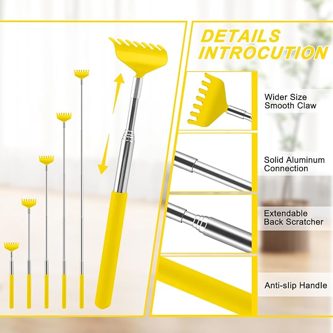 NICEMOVIC 6 Pack Back Scratcher for Women Men, Christmas Stocking Stuffers, Prizes for Adults, White Elephant Gifts for Adults, Extendable Bulk Back Massager Tool for Thanksgiving Birthday (Yellow)