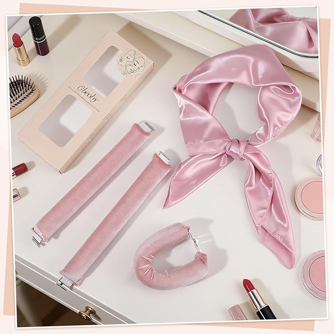 Heatless Curlers, Heatless Curls Overnight Set for Women, No Heat Hair Curlers to Sleep In, Jumbo Overnight Curls with Blowout Rods for Long Hair, Mothers Day Gifts(Pink, 3 Curling Rod with 1 Scarf)