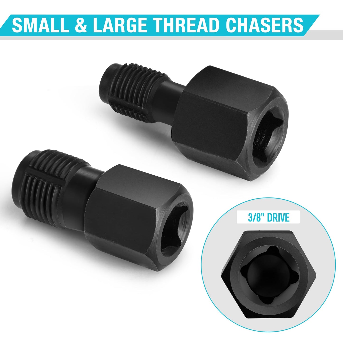 DURATECH 5PCS O2 Oxygen Sensor Socket Thread Chaser Set, 3/8" 1/2" Drive x 7/8" 22mm Oxygen Sensor Remover O2 Sensor Removal Tool Kit