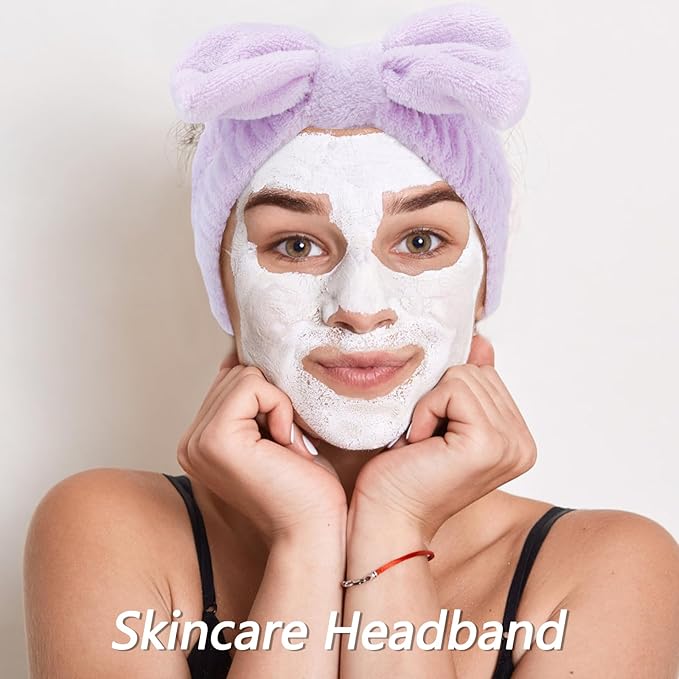 VELSCRUN Spa Headband, Makeup Face Wash Skincare Headbands, Bow Hair Band Party Favors for Washing Face, Stocking Stuffers For Women Teen Girls Christmas Gifts Hair Accessories Blue Purple