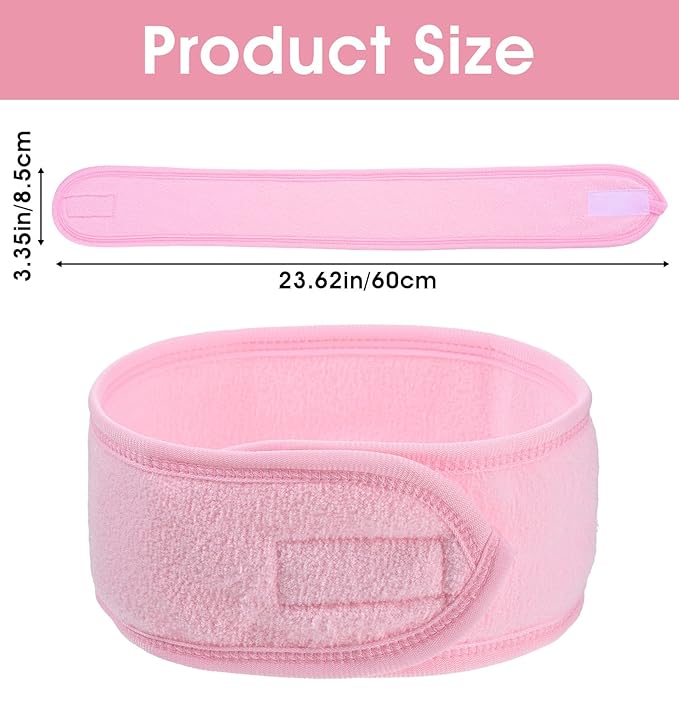3 Pack Spa Headband, Adjustable Terry Cloth Headband for Women, Non-Slip Face Wash Headbands for Facial, Makeup & Shower, Soft Stretchable Hair Band