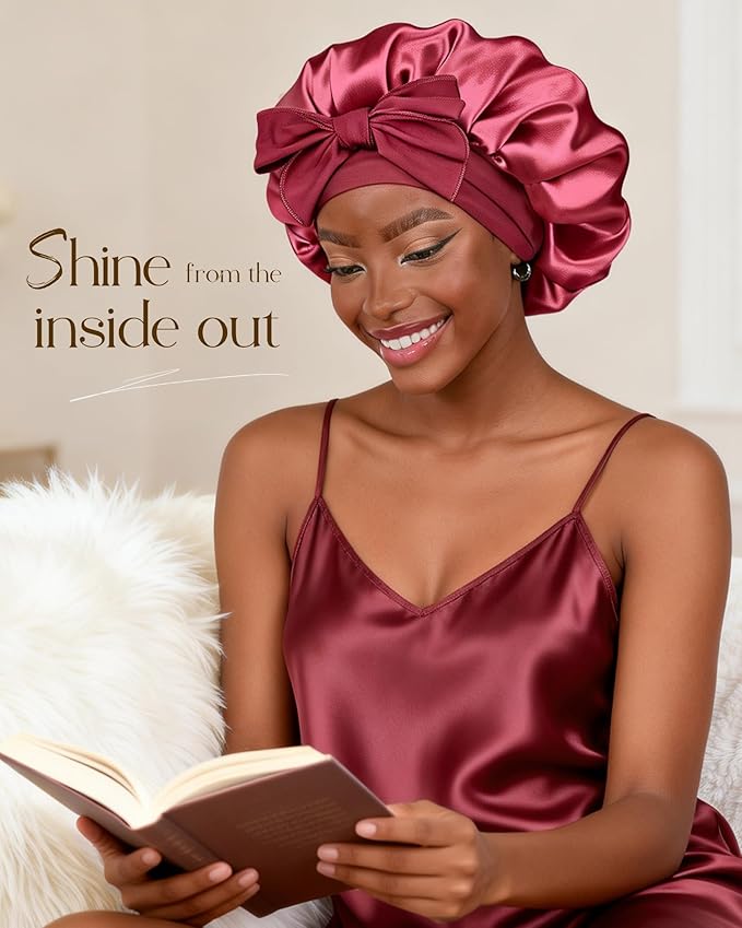 YANIBEST Adjustable Satin Bonnet for Sleeping Women Double Layer Hair Wrap Reduce Friction Prevent Frizz Natural Curly Hair