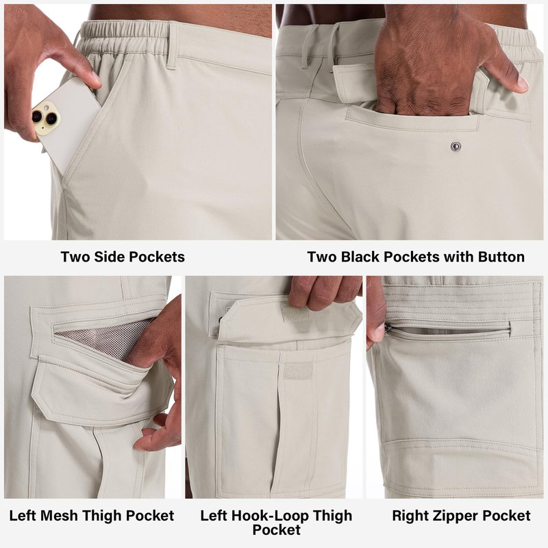 Jessie Kidden Mens Outdoor Casual Expandable Waist Lightweight Water Resistant Quick Dry Fishing Hiking Shorts (6222 Beige Apricot 40)