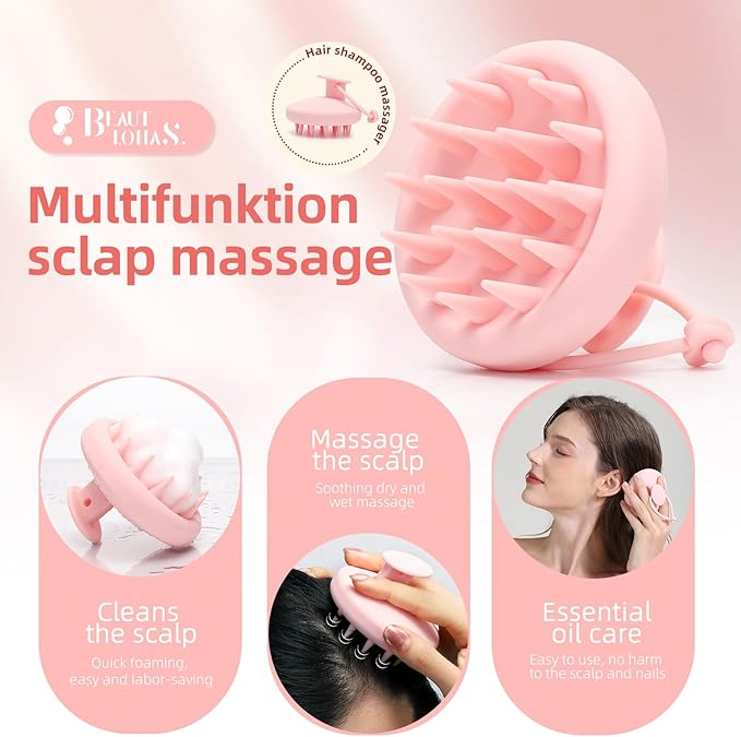 Scalp Massager Shampoo Brush, Scalp Scrubber with Soft Silicone Bristles, Scrubber Scalp Exfoliator for Dandruff RemovalÃ¯Â¼ÂHair Grouth,Wet Dry Hair Massager Brush for All Hair (Pink)