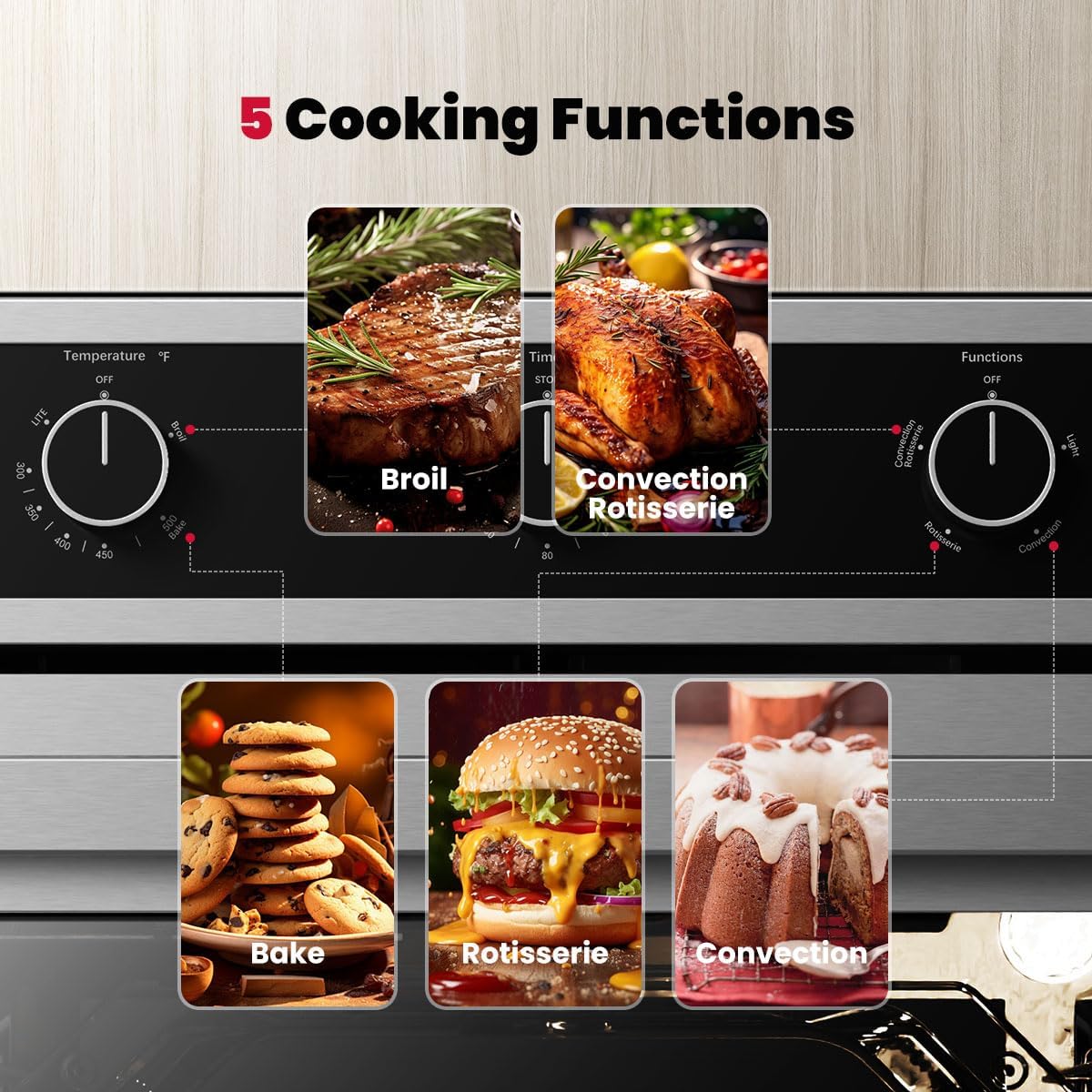 GASLAND 24 Gas Wall Oven, ETL Certified Natural Gas Wall Oven, Built-in Single Wall Oven, with Bake Broil Rotisserie Functions, Timer and Convection Fan, 120V Cord Plug, Stainless Steel