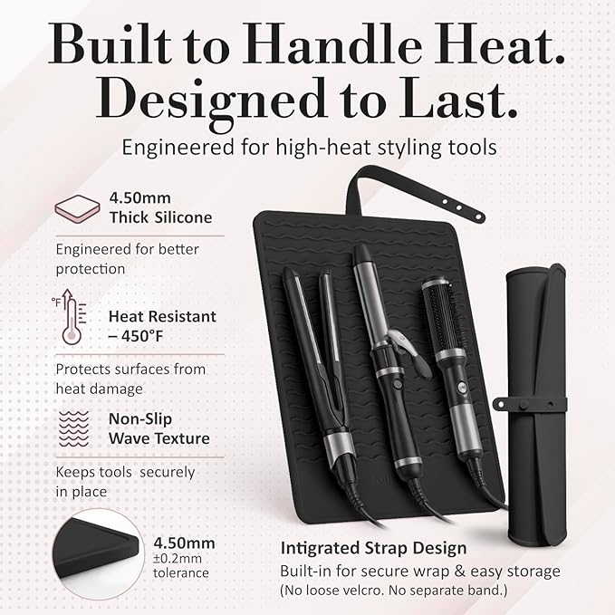 Milaya Beauty Extra Large Heat Resistant Mat for Hair Tools – Silicone Curling Iron Holder & Flat Iron Holder – Non-Slip Hot Tool Mat & Vanity Mat – Vanity Accessories for Women, Salon, Travel