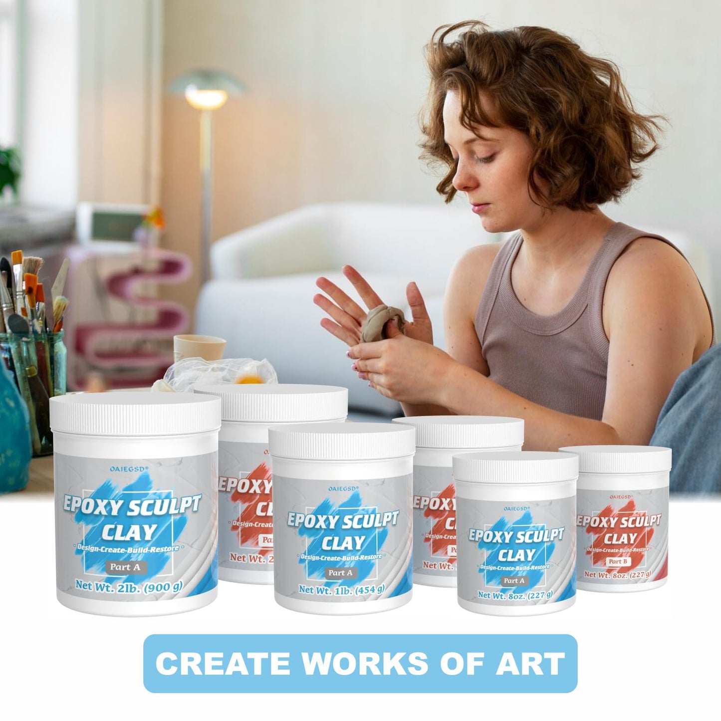 1 Pound Natural Epoxy Putty Sculpt Clay, 2 Part (A & B) Modeling Compound for Sculpting, Modeling, Building, Repairing, Self-Hardening Epoxy Clay Easily Repairs Metal, Wood, Tile, Ceramics, Plastic