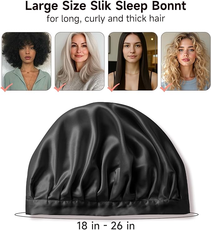 Kaome 100% Mulberry Silk Bonnet for Sleeping Women, 22 Momme Double Layer Silk Hair Wrap, Non-Slip Sleep Cap with Adjustable