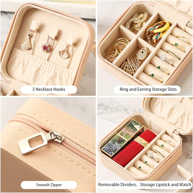 Travel Jewelry Case, Mini Portable Jewelry Travel Boxes, Small Jewelry Organizer for Rings, Earrings, Pendants, Watches, Necklaces, Lipsticks Organizer Storage Holder Case (Pink-6packs)