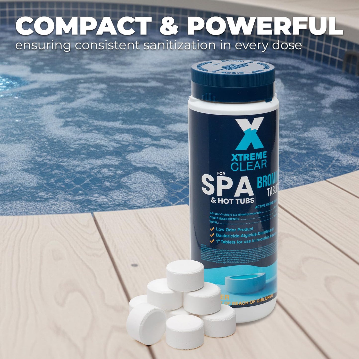 Xtremeclear Bromine Tablets for Spa & Hot Tub 3Lbs (1.5lbs Each Bottle), 1-Inch Tablets, Low-Odor Sanitization, Restores Water Clarity, Slow-Dissolving, Long-Lasting Sanitizer for Clean Water