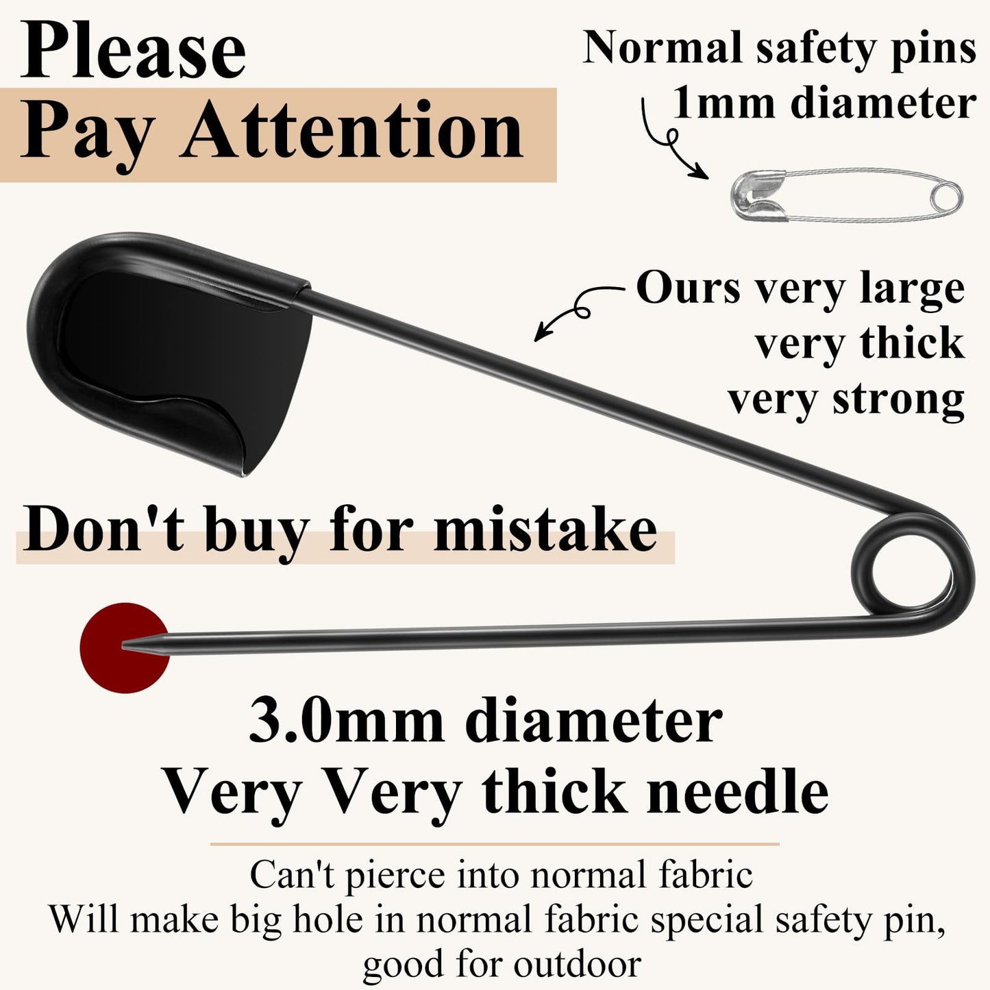 Juexica 20 Pcs Large Safety Pins 5 Inch Jumbo Stainless Steel Safety Pins Heavy Duty Huge for Strong Laundry Upholstery Sewing Quilting Key Rings Craft Outdoor (Black)