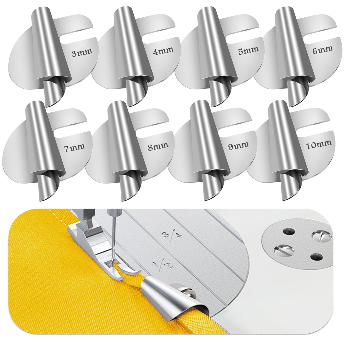 TIGARI Sewing Rolled Hemmer Foot, 8 Sizes Rolled Hem Presser Foot, Wide Rolled Hem Pressure Foot Sewing Machine Feet Hemming Machine Hand Sewing Machine Sewing Accessories