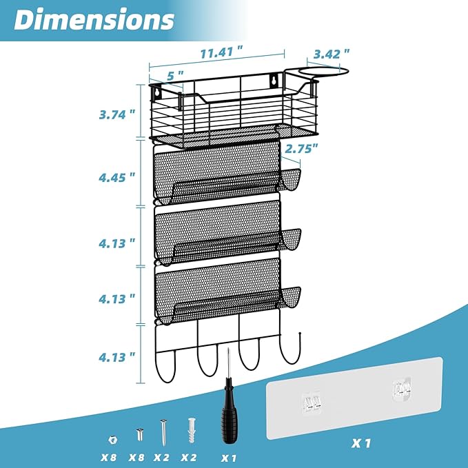 VITVITI Metal Hair Tool Organizer Wall Mount, Hair Dryer Holder with 4 Tier Shelf Basket Hooks, Bathroom Styling Tool Organizer for Curling Iron/Blow Dryer/Straightener, Matte Black