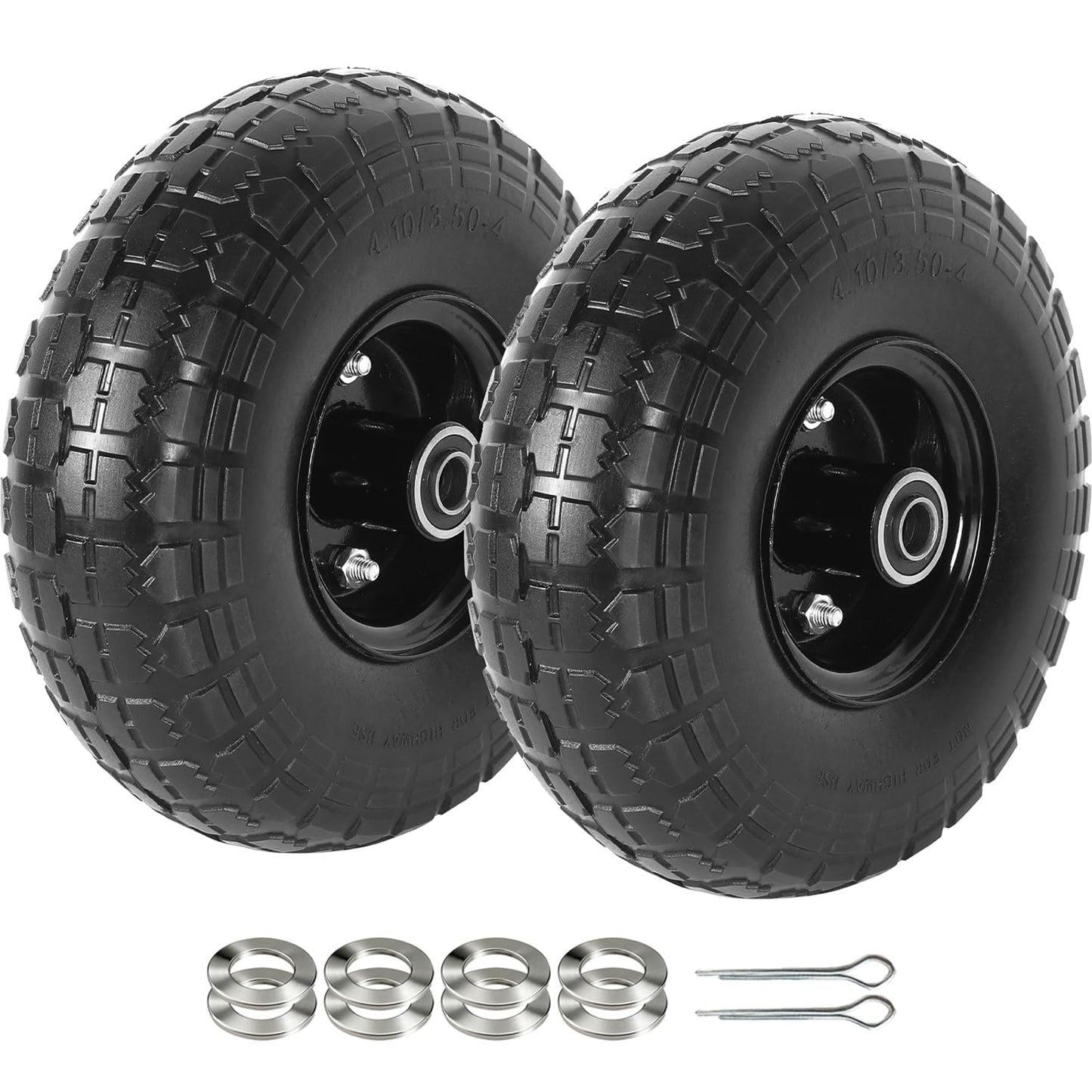 AR-PRO (2-Pack) 10-Inch Solid Tires Wheels, 4.10/3.50-4 Flat-Free Tire Replacement with 5/8" Bearings & 2.2" Offset Hub, Fits Hand Trucks, Wheelbarrows, Garden & Utility Carts