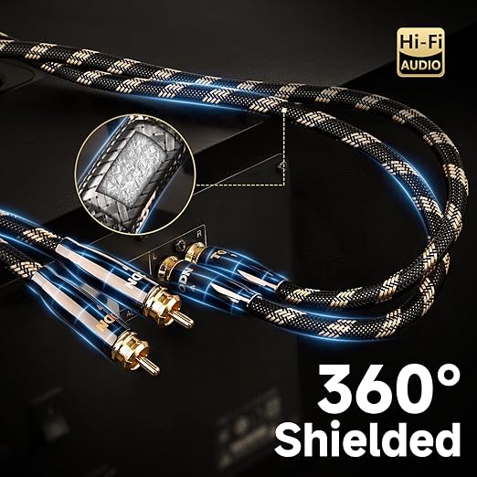 TODN HiFi RCA Cables Audiophile, Double Shielded RCA Cable Male to Male Stereo Audio Cable for Home Theater, Amps, Speakers, (6.5ft/2m, 1 Pair)