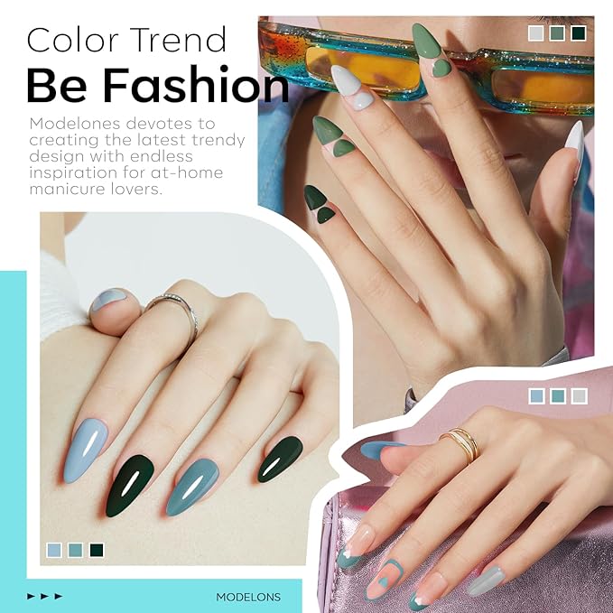 modelones Gel Nail Polish Set - 6 Colors 2026 Spring Summer Misty Gray Dark Green Glitter Gel Polish Kit Sage Green Baby Blue Nail Polish Soak Off LED Nail Lamp Nail Kit Nails Salon DIY Gift