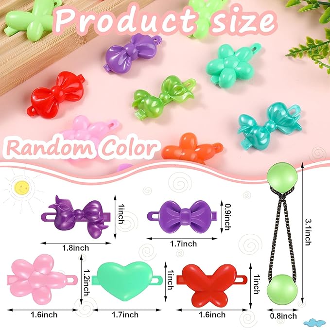 60 Pcs Hair Accessories Set - Plastic Self Hinged Barrettes, Elastic Ponytail Holders, Assorted Hair Clips for Girls and Toddlers