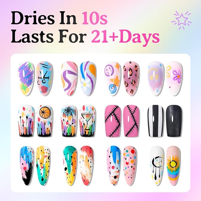 24 Colors(12Pcs-dual) Nail Art Pens Set, 3D Nail Polish Pens Quick-Drying Acrylic Paint Markers, Dotting Liner Brush for DIY Nail Design, Home & Salon Manicure Tools, MarkerPen