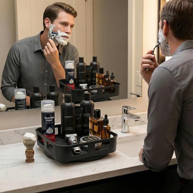Cologne Organizer for Men, 360ÃÂ°Rotating Bathroom Organizer Countertop, Perfume Organizer, Vanity Tray for Perfume, Skincare, Shaving Kit, Bathroom Storage, Gift for Men