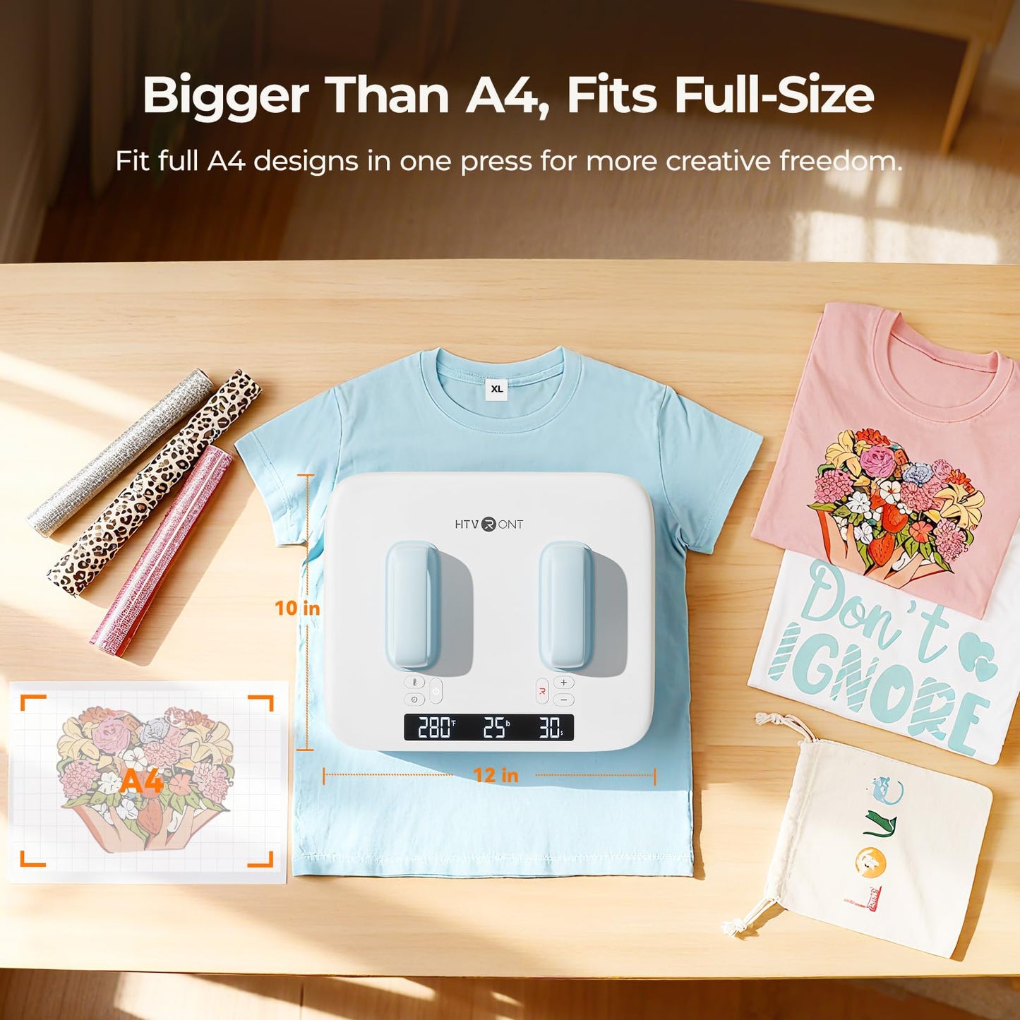 HTVRONT Heat Press Machine for T Shirts - Portable 12X10 Heat Press with Pressure Display, Heats Up Fast & Evenly H10 Heat Press Machines for HTV, Sublimation, Heat Transfer Projects