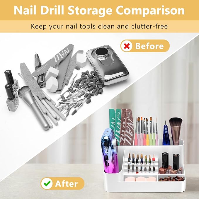 CGBE Nail Drill Holder, 28 Holes Nail Drill Bit Holder, Plastic Nail Drill Bits Organizer, Professional Nail Organizer and Storage Box Case for Nail -White (Not Including Nail Drill Machine & Bit)