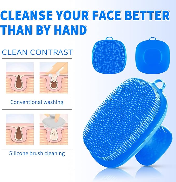 Silicone Face Scrubber for Men Facial Cleansing Brush Silicone Face Wash Brush Manual Waterproof Cleansing Skin Care Face Brushes for Cleansing and Exfoliating (Blue)
