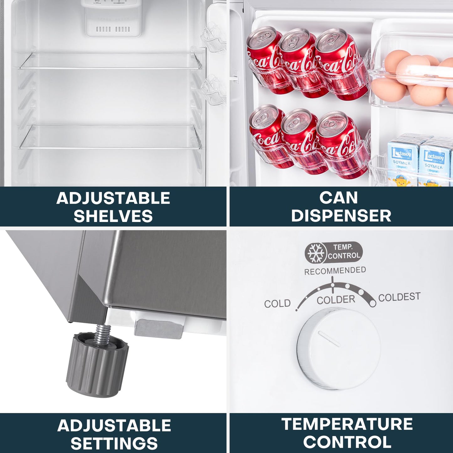 Upstreman 14.7 Cu.Ft. Double Door Refrigerator in Stainless Steel with Large Capacity Top Freezer, Frost Free, Adjustable Thermostat Control, Fingerprint-resistant, ENERGY STAR-BD147