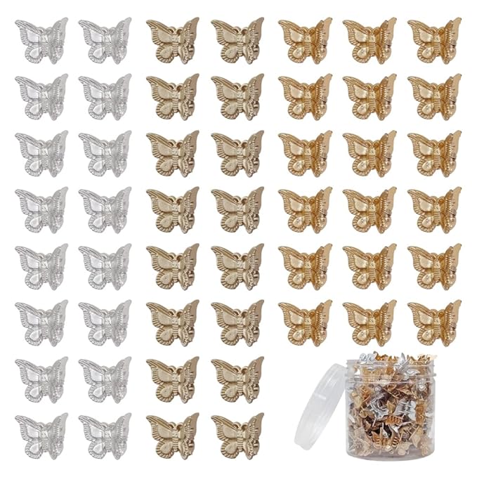 50 Packs Assorted Color Butterfly Hair Clips, Beautiful Mini Butterfly Hair Clips Hair Accessories for Women and Girls (Gold, silver，copper)