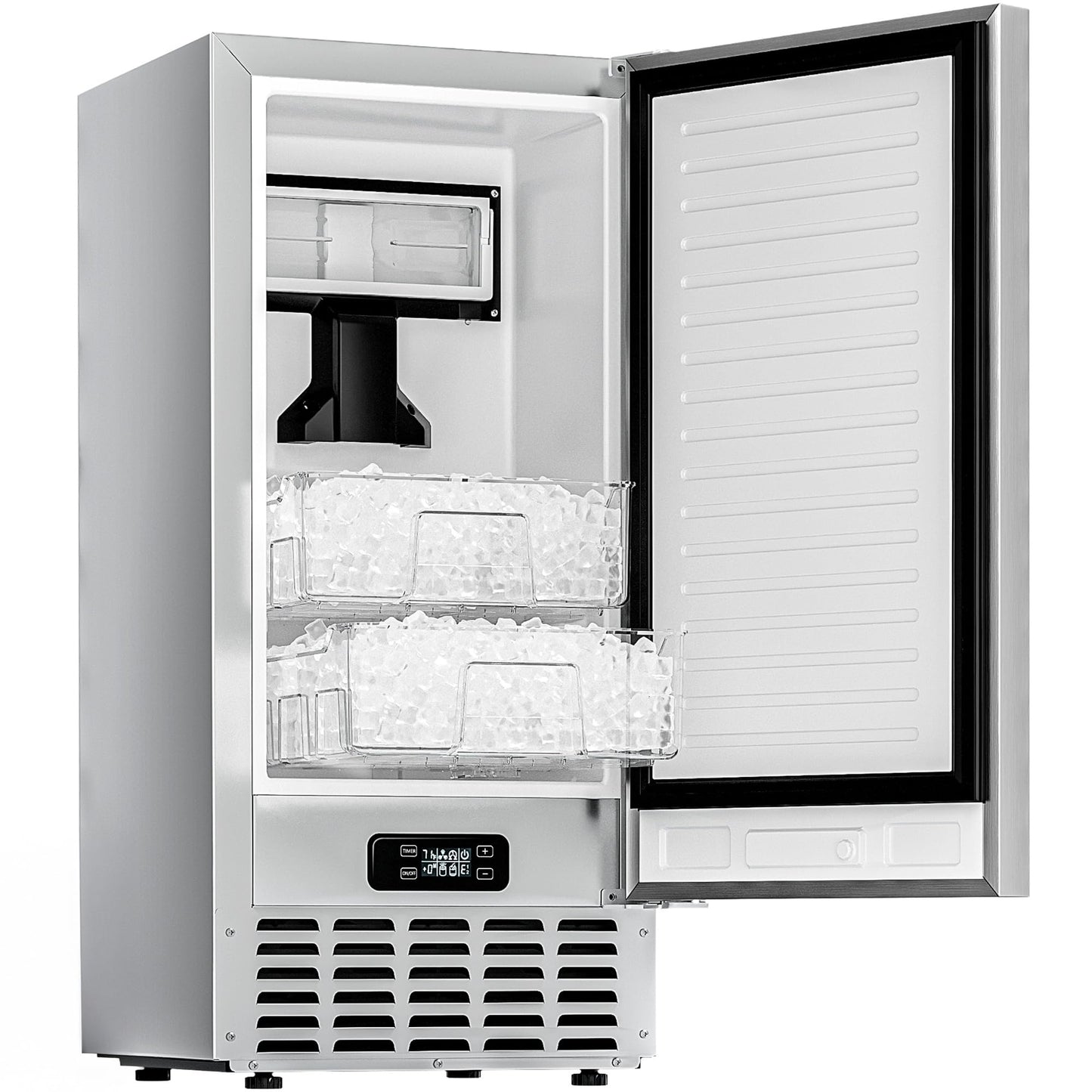 EUHOMY Under Counter Nugget Ice Maker Machine, 70Lbs/Day, Bulit-in Freestanding Ice Maker with Double Ice Baskets, Self-Cleaning & 24H Timer Ice Machine, for Home Use(Silver)