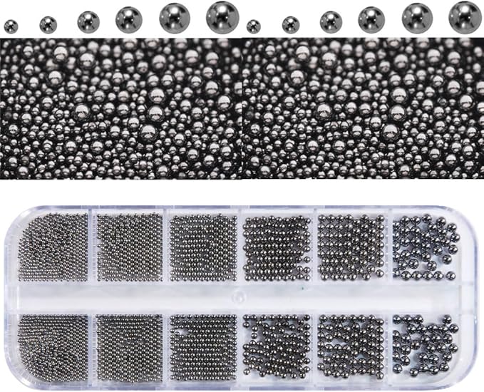 0.8mm Mini Small Nail Beads Stainless Steel Beads Black Nail Charms Nails Art Decorations Gun Grey Rose Gold Caviar Nail Charms DIY Tool Nail Studs Accessories Caviar Tips for Manicure (Black)