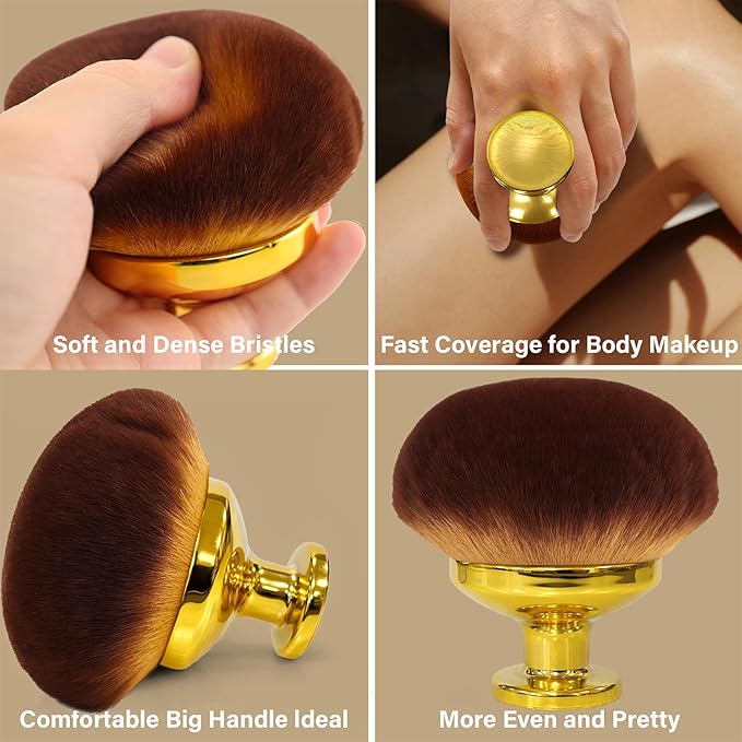 Extra Large Body Makeup Brush For Self Tanner, Leg Makeup &Bronzer Blend,3.6inch Wide-headed Kabuki Brush Provides More Even &Pretty Application, Sunscreen Face& Back Makeup Brush, Wet&Dry Use- Gold