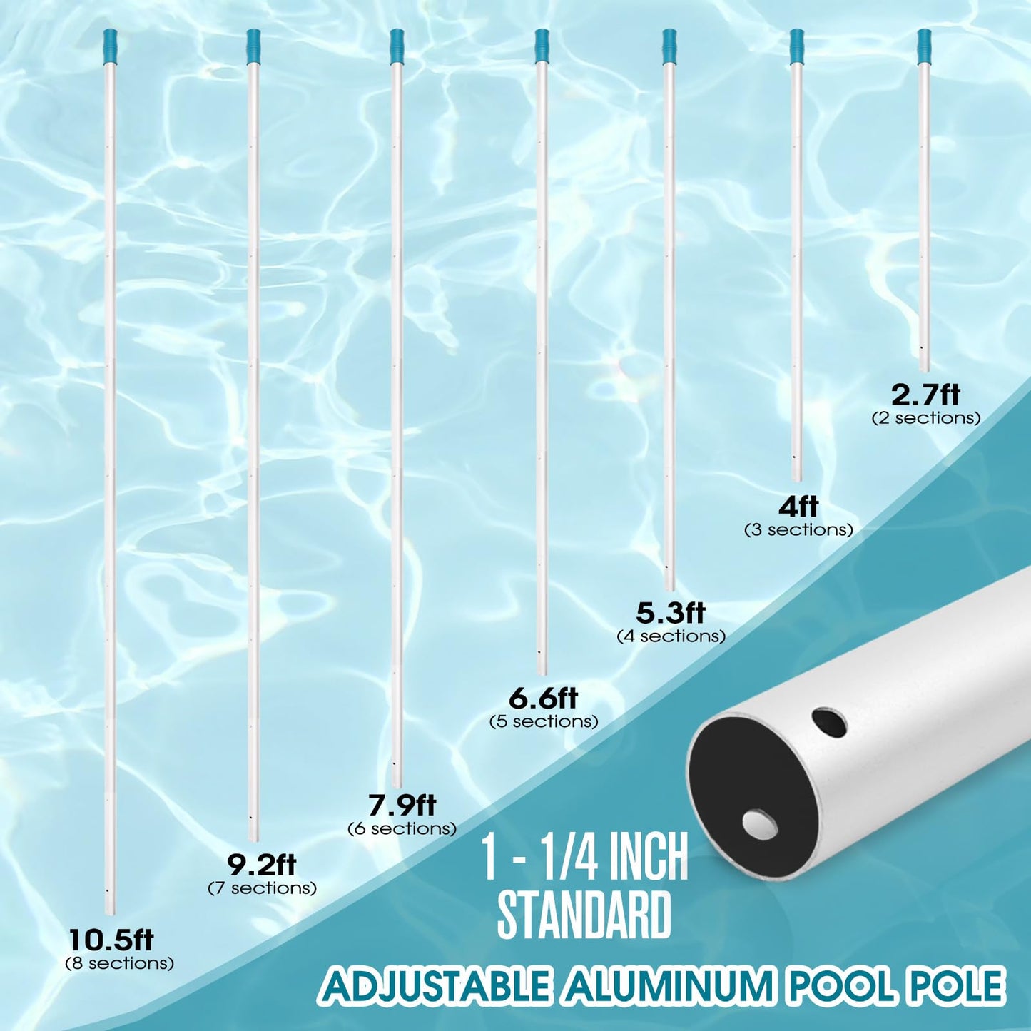 Swimming Pool Cleaning Kit - Aluminum Frame Skimmer Net with 10Ft Adjustable Pole & 17.5” Pool Brush Head, Pools Maintenance Kits for Inground & Above Ground Swimming Pools, Removes Debris