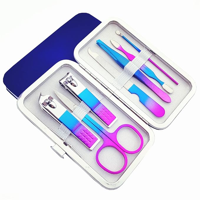 QURIPE 7pcs Manicure Set, Nail Clippers Kit, Stainless Steel Manicure Kit, Nail Clipping Tools Portable Travel Grooming Kit, The Best Gift with Luxurious Case(Multicolor)
